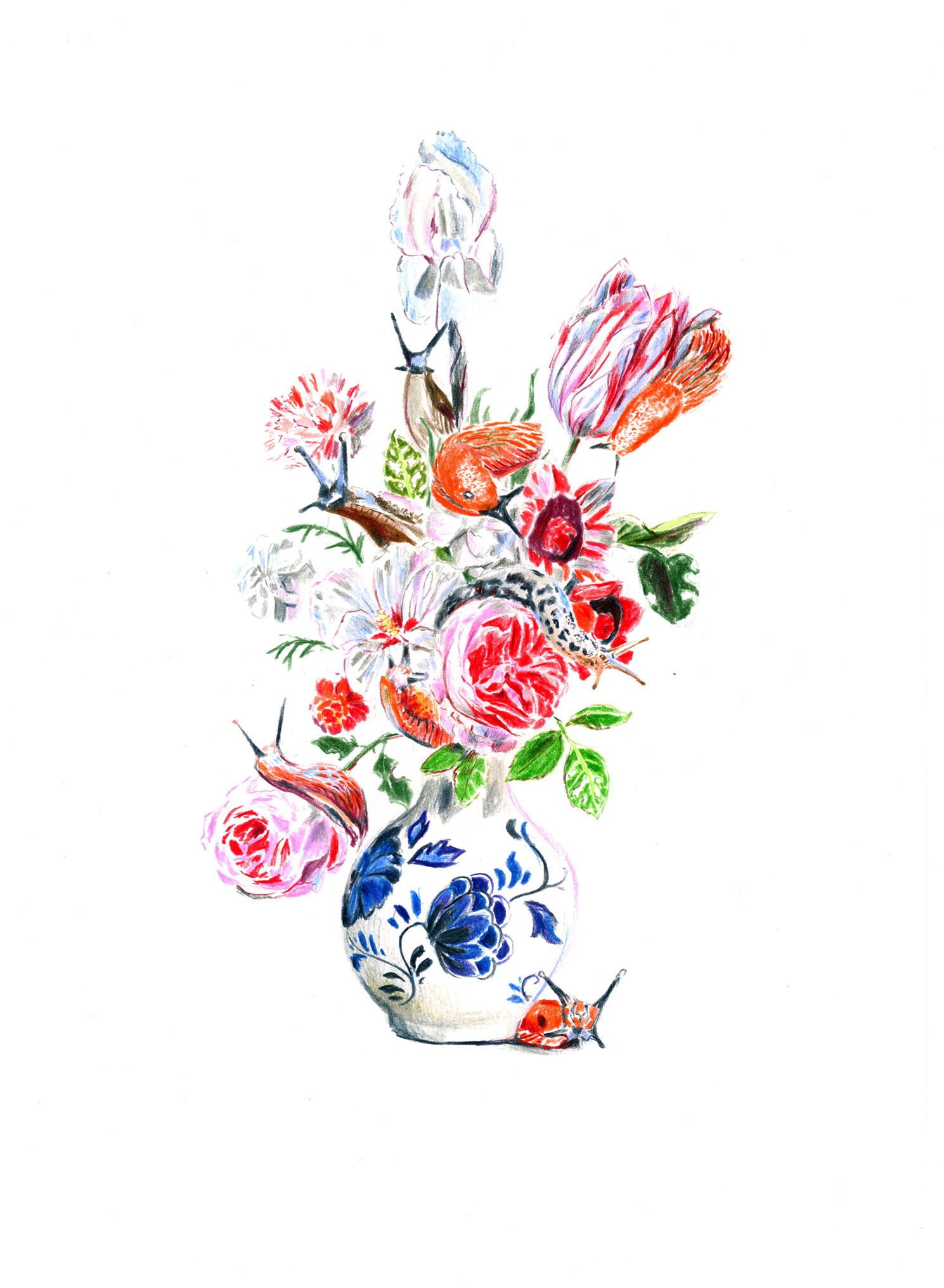 Bouquet de fleurs aux escargots