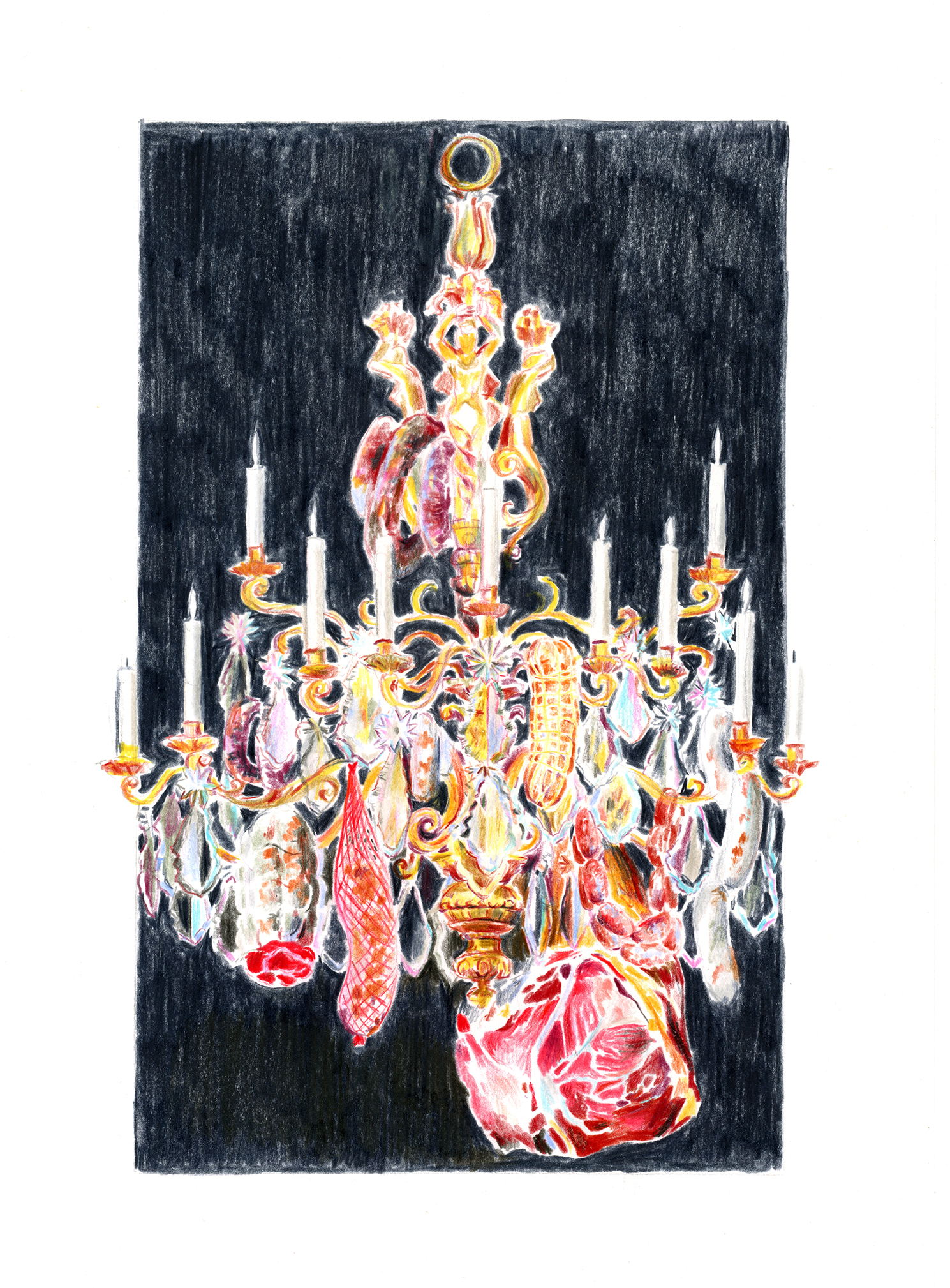 Dessin d'un luste garni de charcuterie