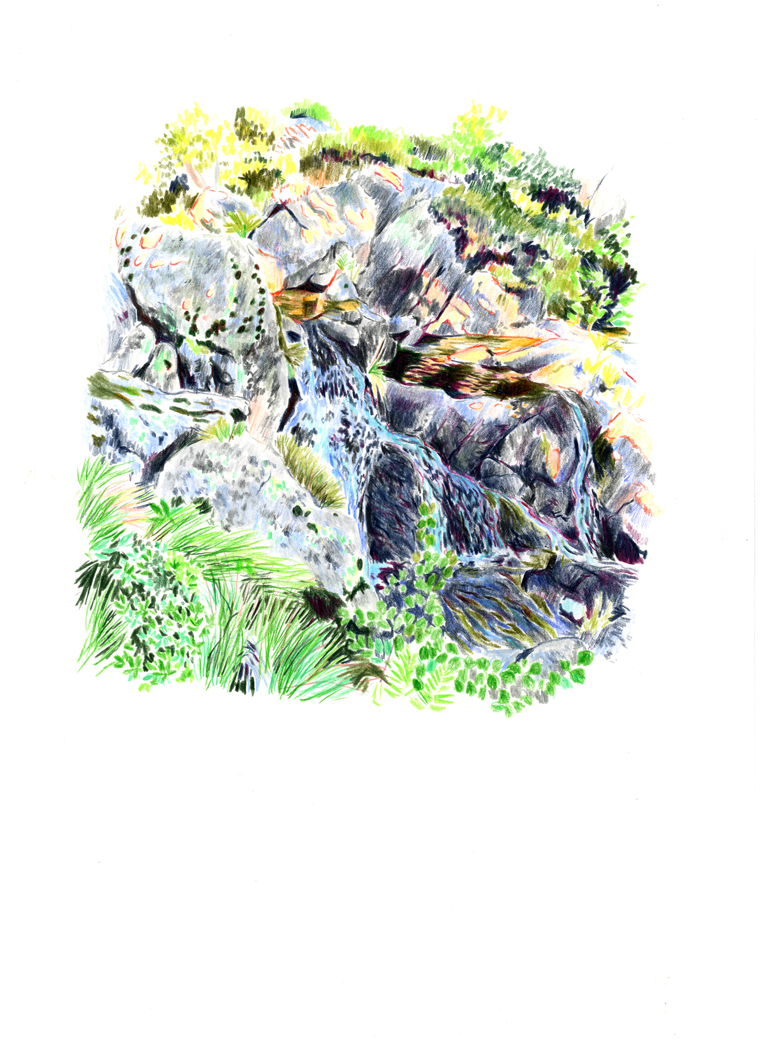 Dessin d'une cascade en Ariège