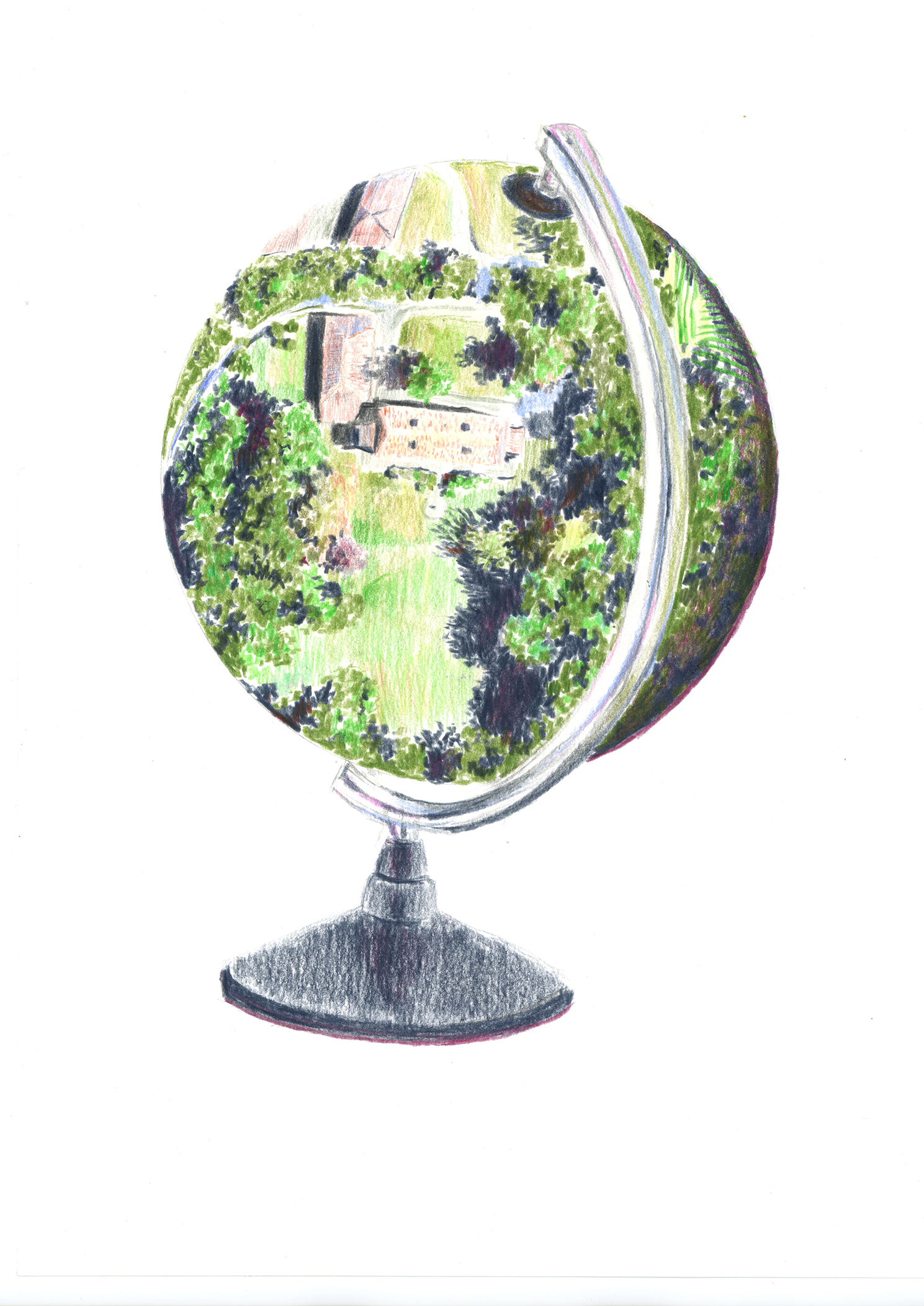 Dessin d'une mappemonde avec une vue aérienne