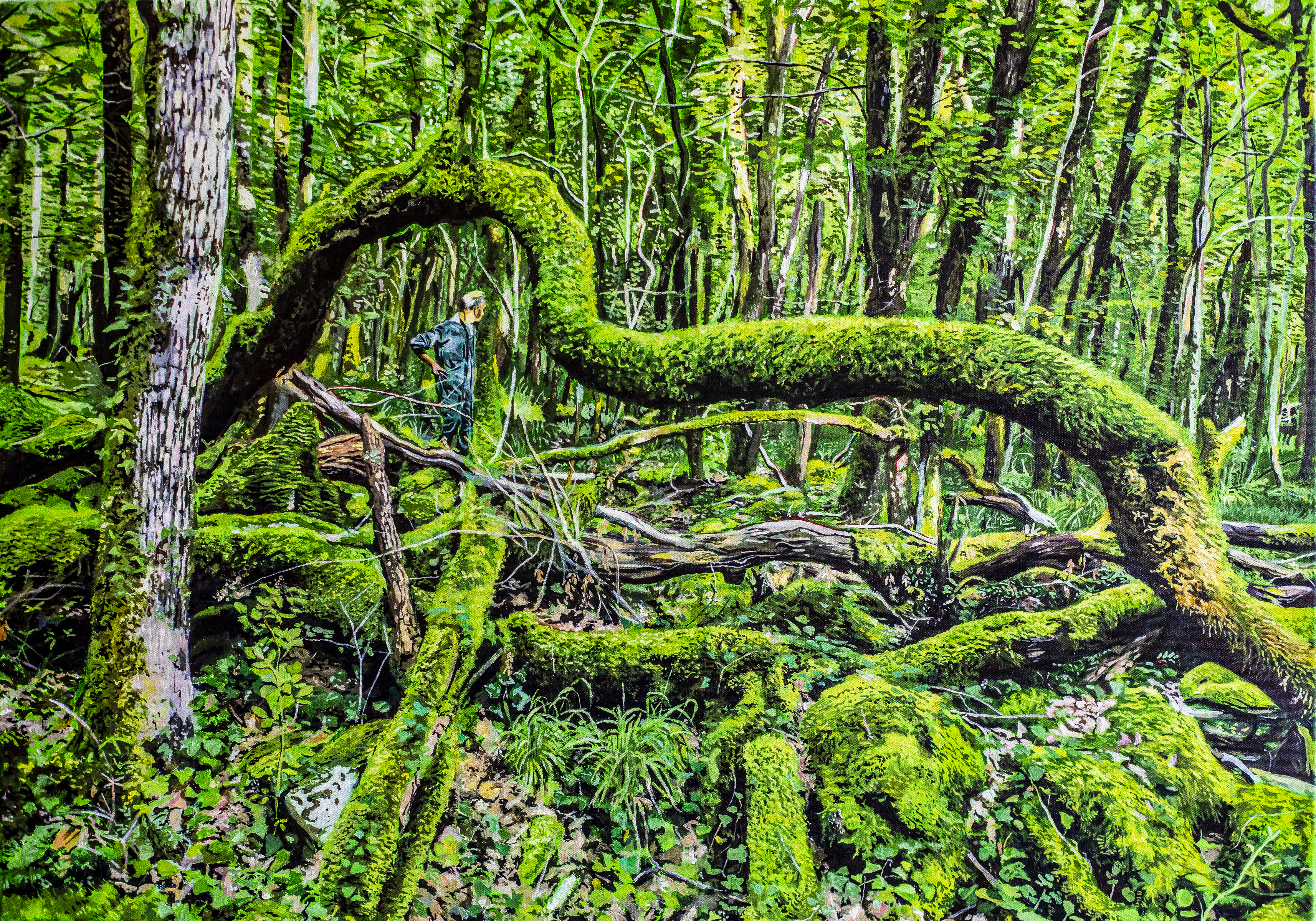 Peinture d'un homme dans la forêt