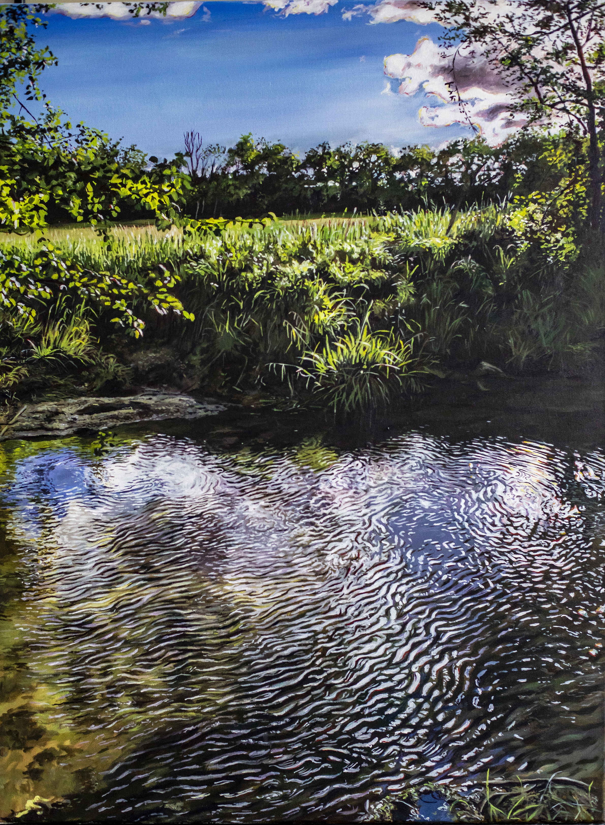 Peinture d'un ruisseau avec des reflets