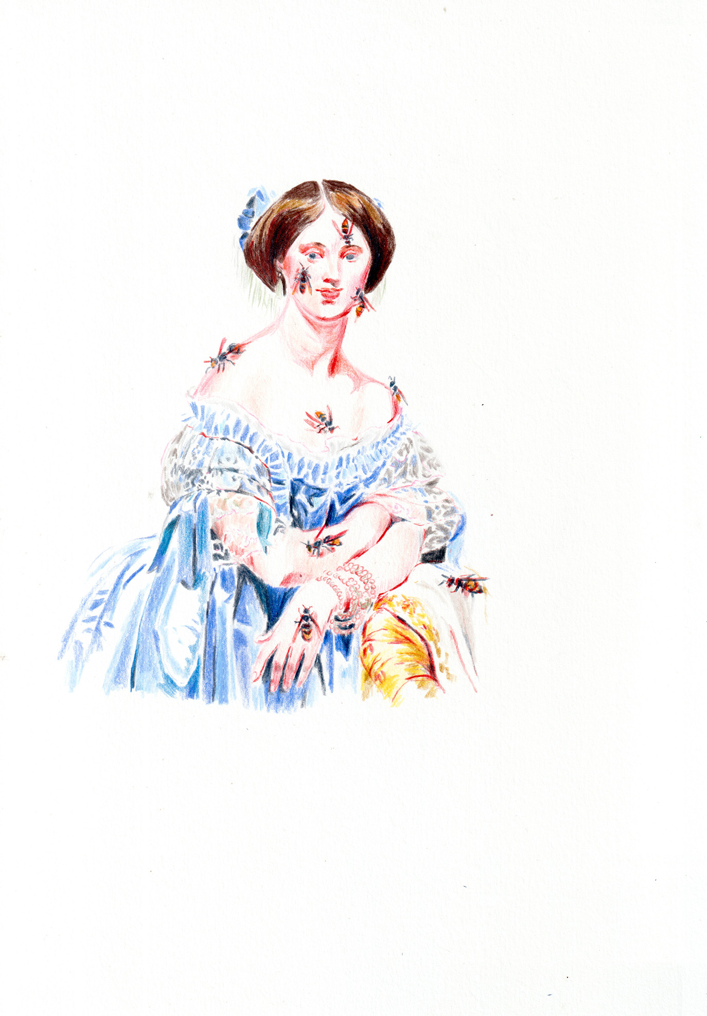 Portrait de la princesse de Broglie d'après Ingres avec des frelons