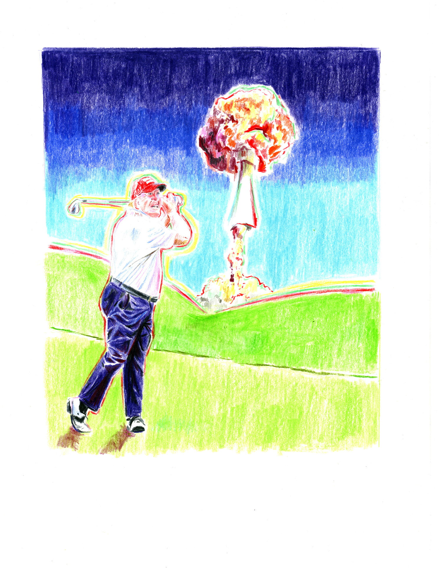 Trump jouant au golf atomique